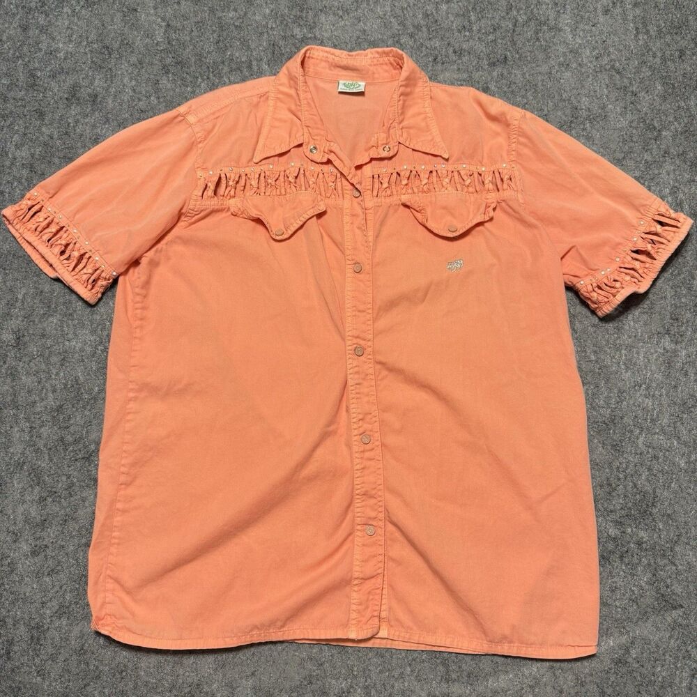 Vintage 80s Bianca Maria Caselli Italy Cotton Western Shirt Rhinestone Cutout S